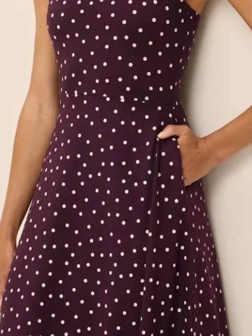 Pact Organic Fit & Flare Maxi Dress NWOT Sz S Purple White Polka Dots Cotton - Picture 4 of 16